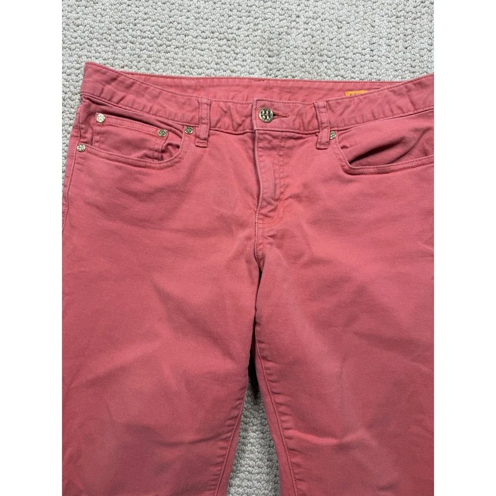 Tory Burch Alexa Cropped Skinny Pants Coral Pink Size 30 Logo Gold Hardware